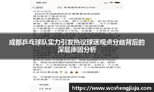 成都乒乓球队实力引发热议球迷观点分歧背后的深层原因分析